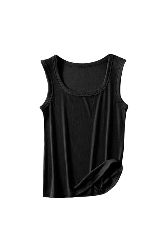 Womens Ribbed Knit Tank Tops Sleeveless Square Neck Tops Summer Solid Color Basic Tops