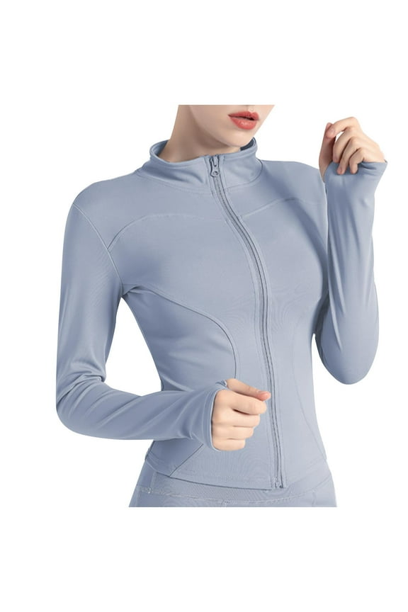 Womens Running Track Jacket Zip Up Long Sleeve Slim Athletic Workout Gym Yoga Tops