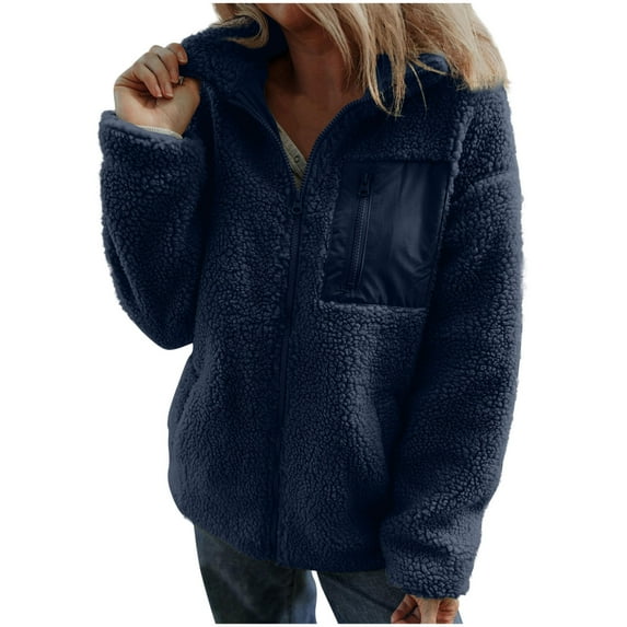 ameIAEA Womens Sherpa Fleece Jacket Long Sleeve Zip Up Fuzzy Winter Warm Coat Outerwear with Pockets