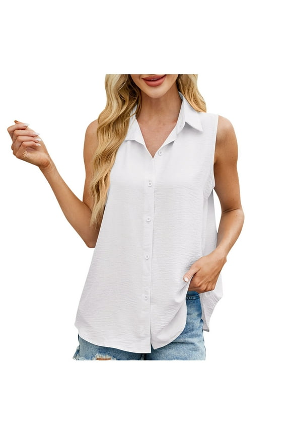 Womens Sleeveless Button Down Shirt V Neck Business Casual Collared Blouses Tank Top