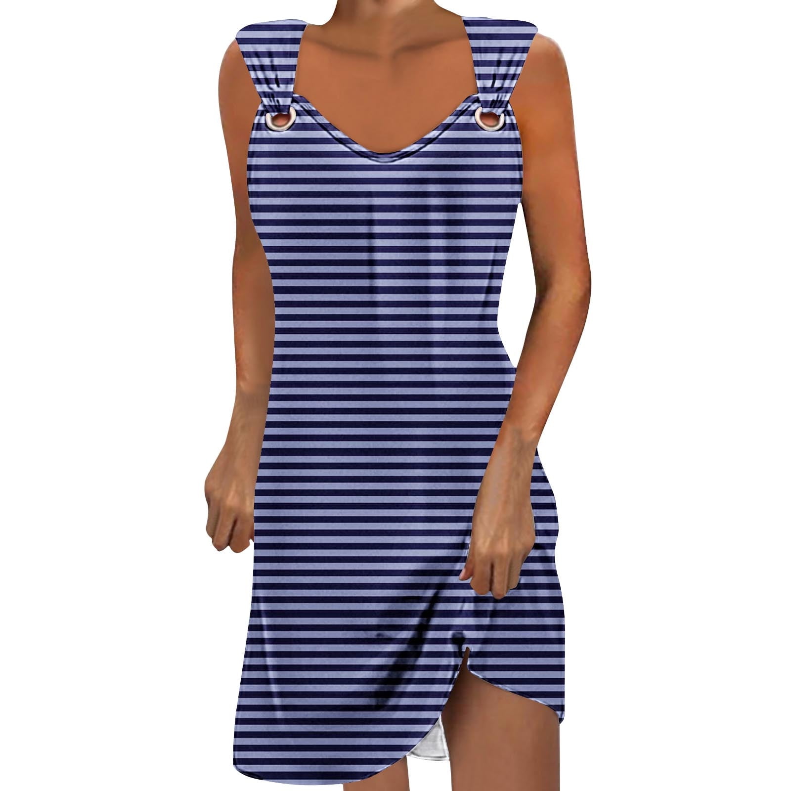 ameIAEA Womens Striped Summer Dresses 2024 V Neck Sleeveless Color ...