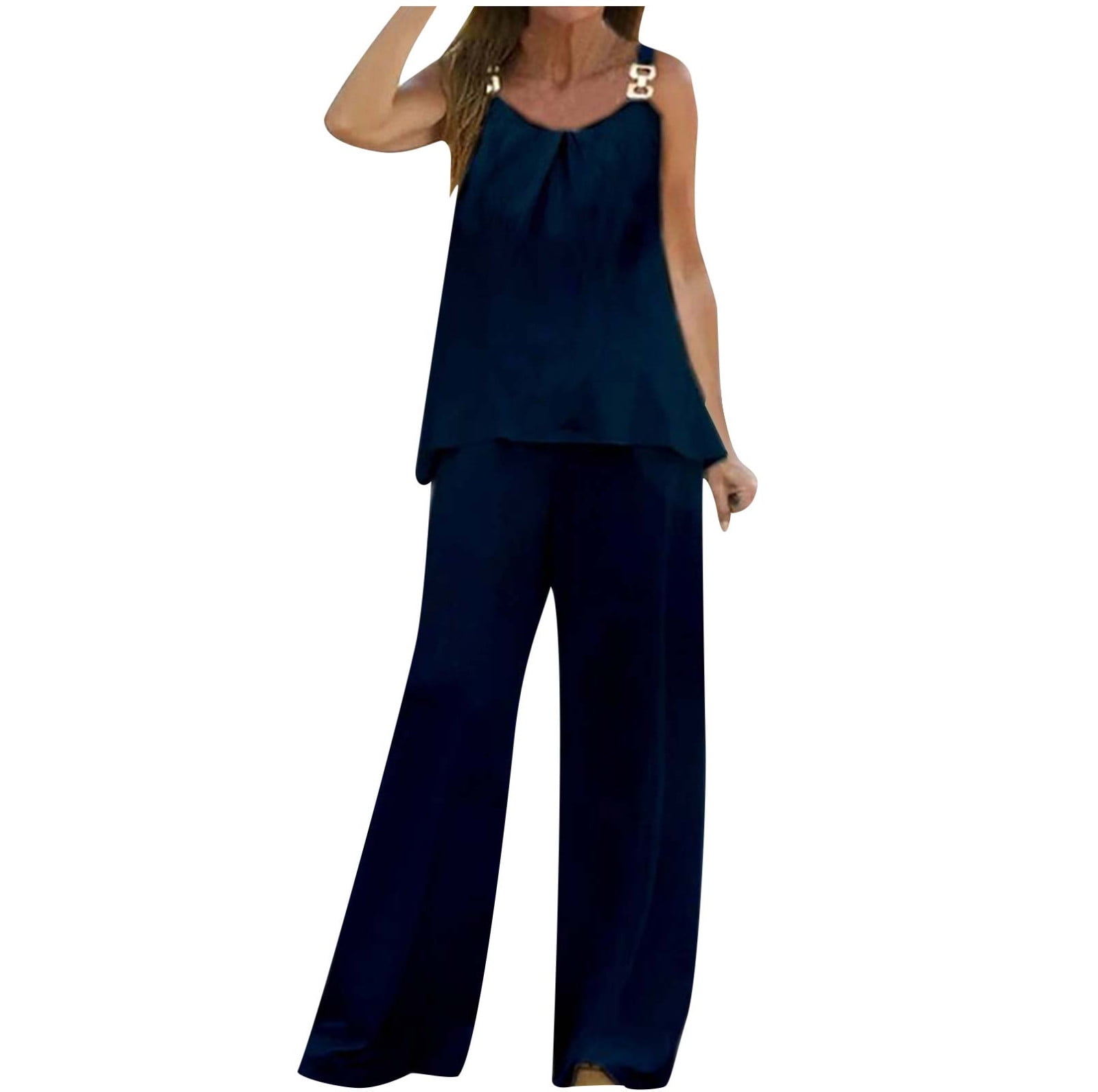 Casual Sleeveless Tank Top & Lace Up Pants Two-Piece Set main image 0