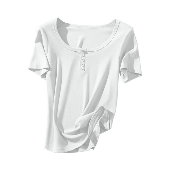 ameIAEA Womens Summer Pajama Tops Short Sleeve Sleep T Shirts Solid Color Round Neck Soft Tees
