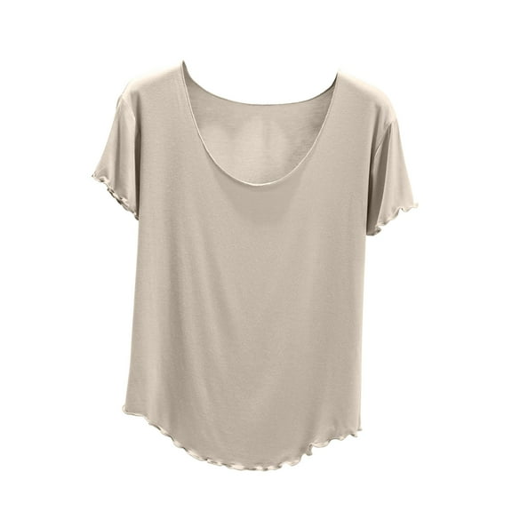 ameIAEA Womens Summer Pajama Tops Short Sleeve Sleep T Shirts Solid Color Round Neck Soft Tees