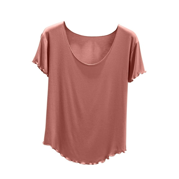 ameIAEA Womens Summer Pajama Tops Short Sleeve Sleep T Shirts Solid Color Round Neck Soft Tees