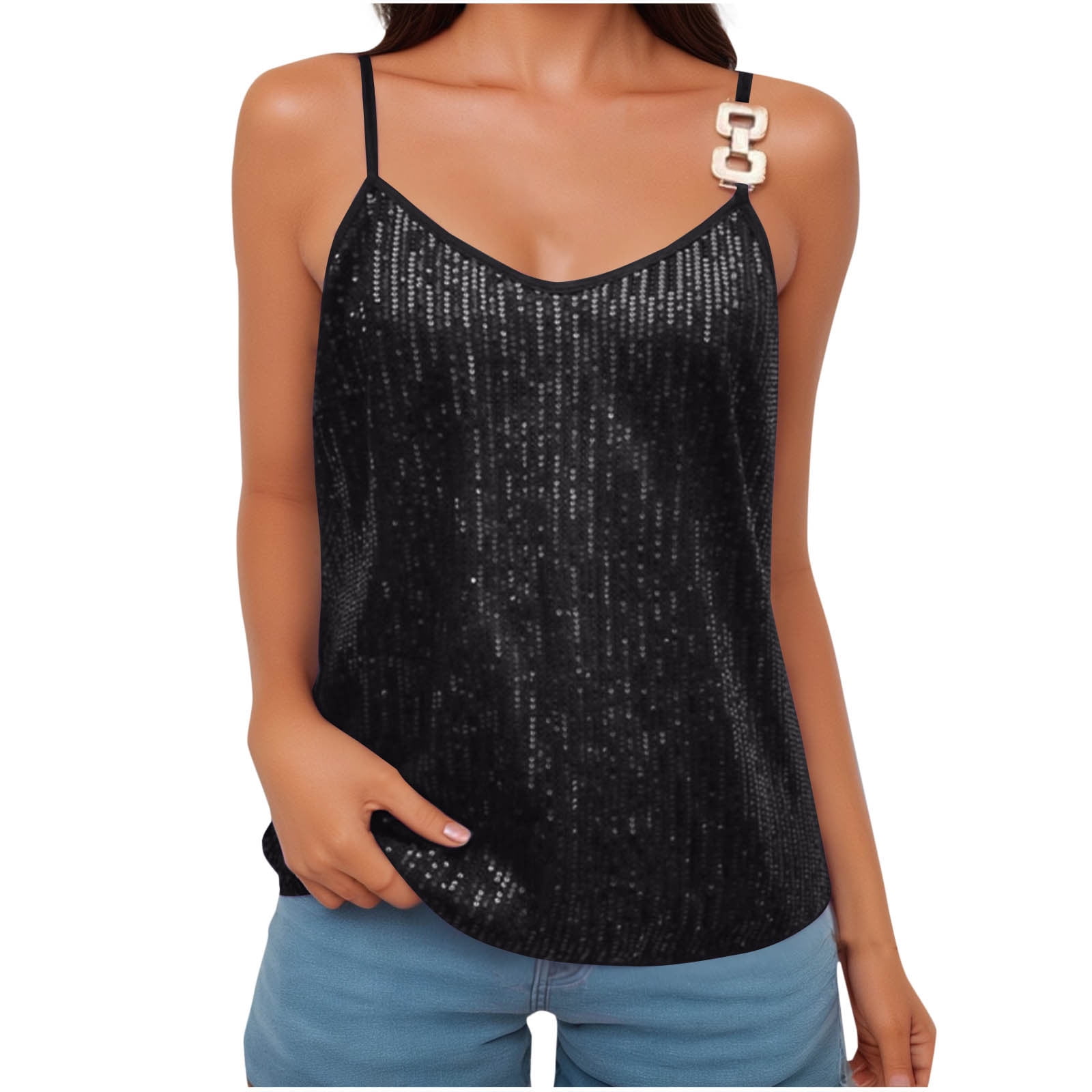 Classic Sequined Sleeveless Tank Tops