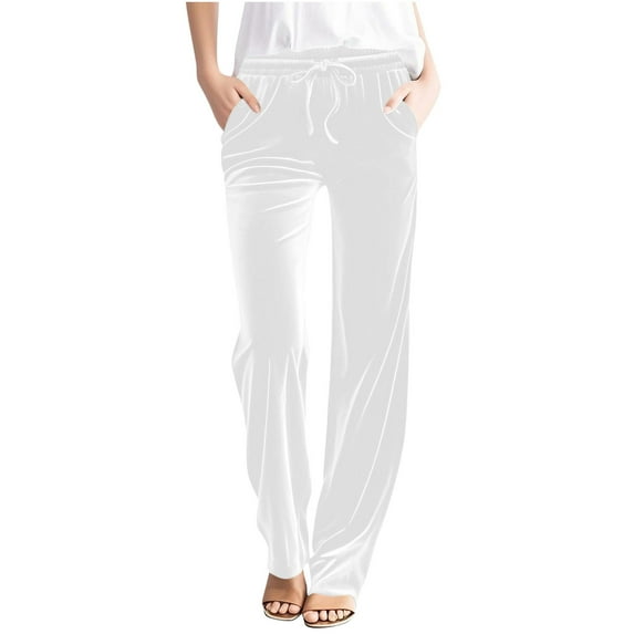 ameIAEA Womens Velvet Pants Casual Drawstring Wide Leg Pants Elastic Waisted Trousers with Pockets
