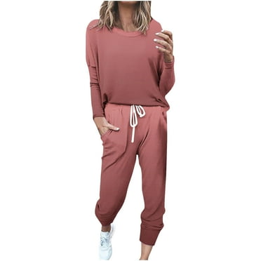 ameIAEA Workout Sets fot Women Long Sleeve Tops Drawstring Sweatpants 2 Piece Lounge Outfits