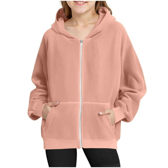 ameIAEA Zip Up Hoodies for Kids Long Sleeve Corduroy Jackets with Pockets Boys Girls 4-15 Years