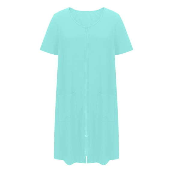 ameIAEA Zipper Robes for Women Short Sleeve Zip Up Bathrobe Soft Nightgown with Pockets Loungewear