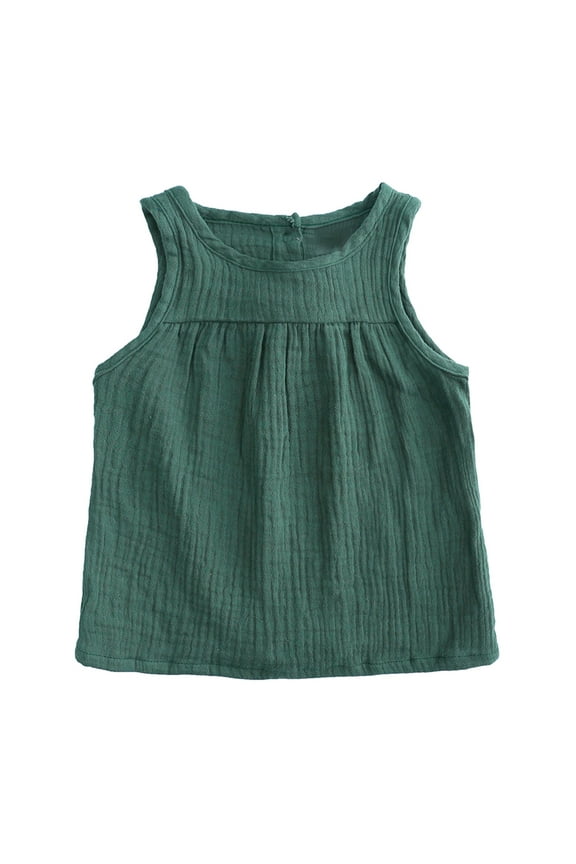 amelAEA Baby Toddle Infant Girls Cotton Linen Tank Tops Round Neck Sleeveless Cami Back Button Casual Top
