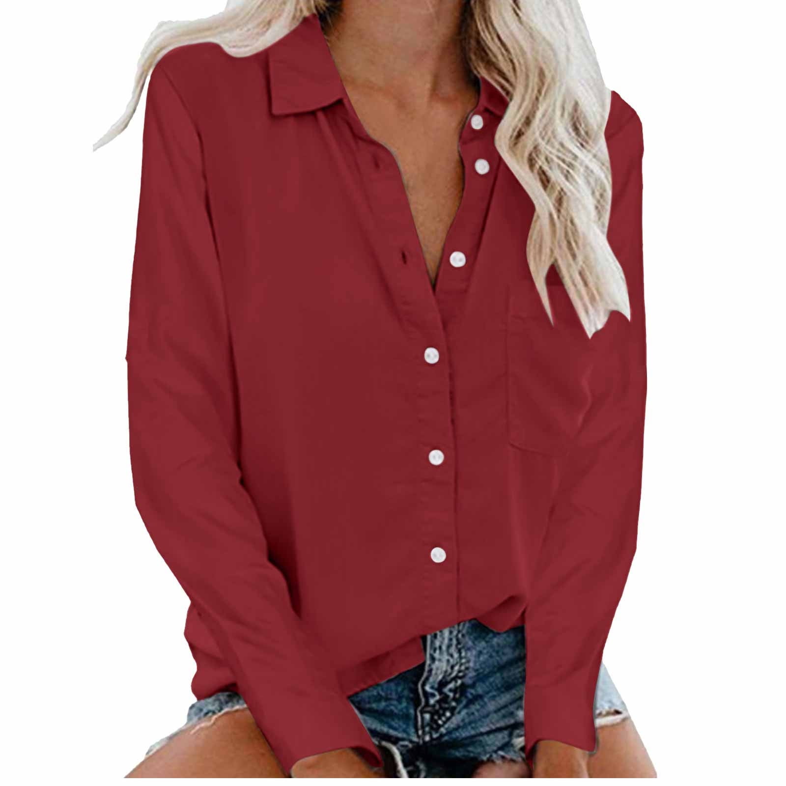 ameIAEA Button Down Shirts for Women Long Sleeve Business Casual Blouses Solid Color Comfy Tops