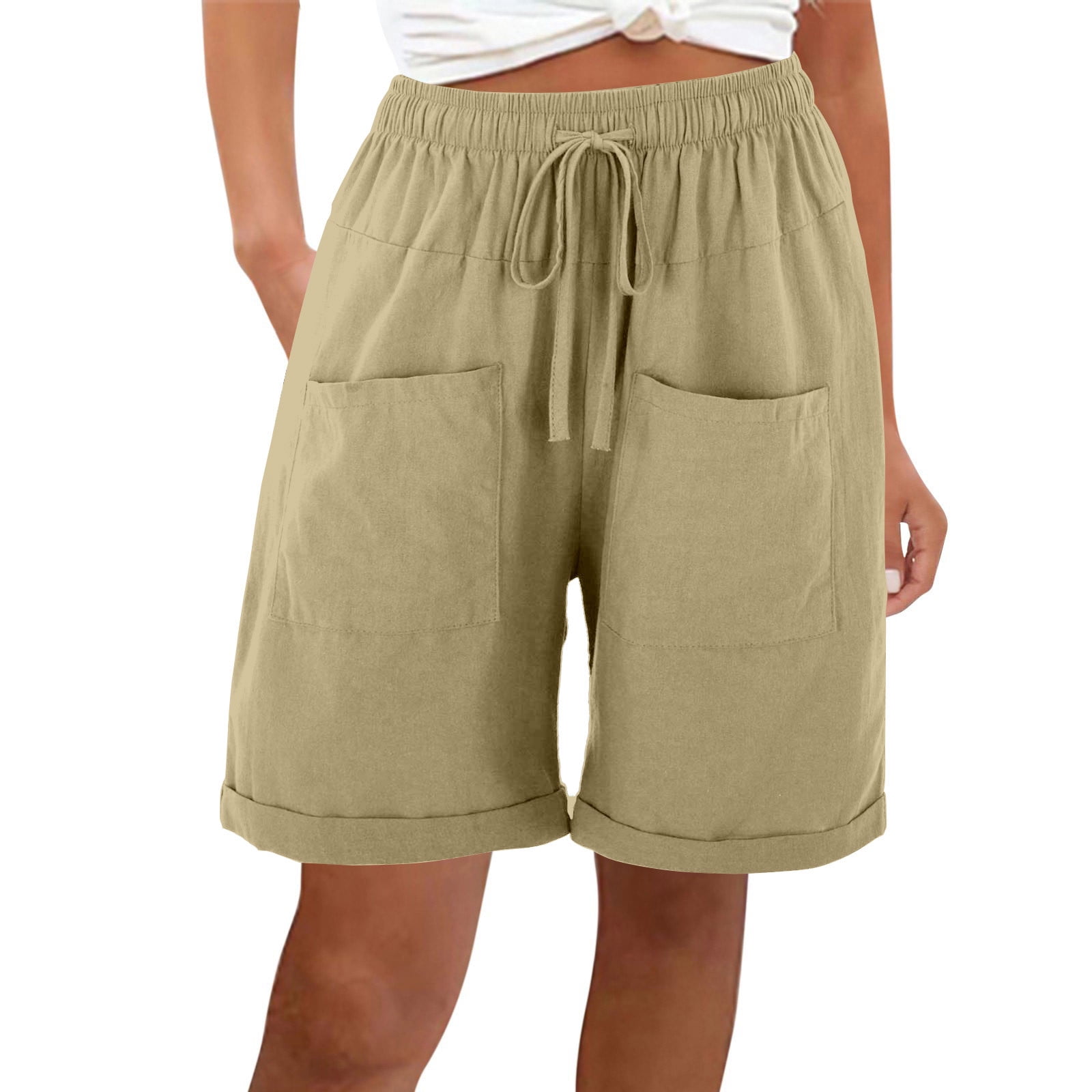 amelAEA High Waisted Wide Leg Shorts for Women Cotton Linen Shorts ...