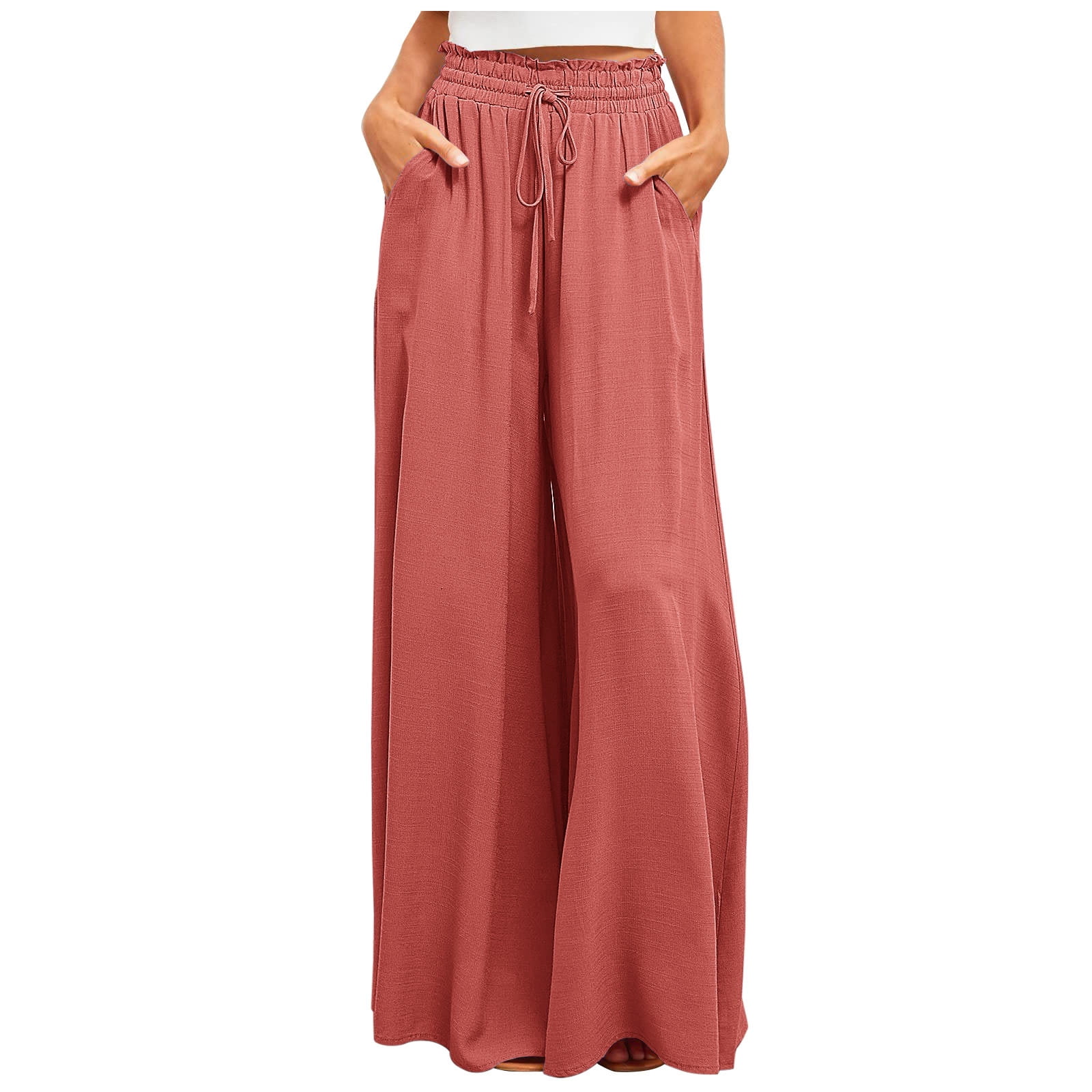 amelAEA Women Flowy Palazzo Wide Leg Pants Beach High Waisted Trousers ...