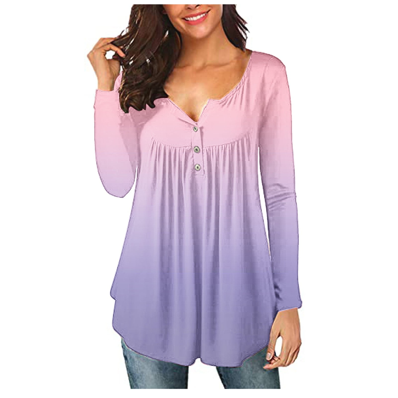 amelAEA Women's Tunic Tops for Leggings Button Up Long Sleeve Loose