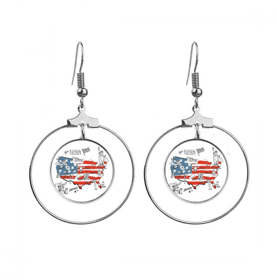 amemap word illustration earrings dangle hoop jewelry drop circle