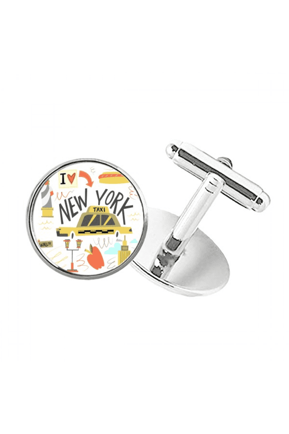 amenew york city illistration round button cuff clip stud cufflinks