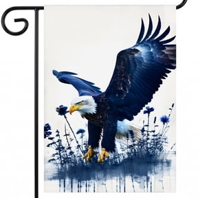 america garden flag A bald eagle flying through the air over a field of flowers. - god bless the usa Standard 28x40" House Flag patriotic home decor