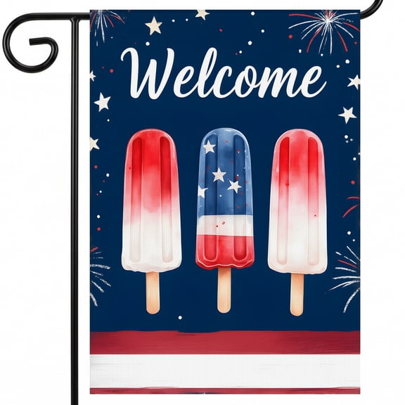 americana garden flag three popsicles with the words welcome on them Welcome 250 years flag 28 x 40 Inch Garden Banner fourth of july outdoor decor