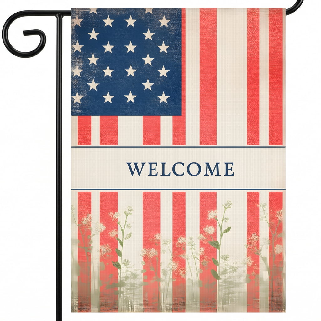 americana garden flag A welcome sign with an american flag in the ...