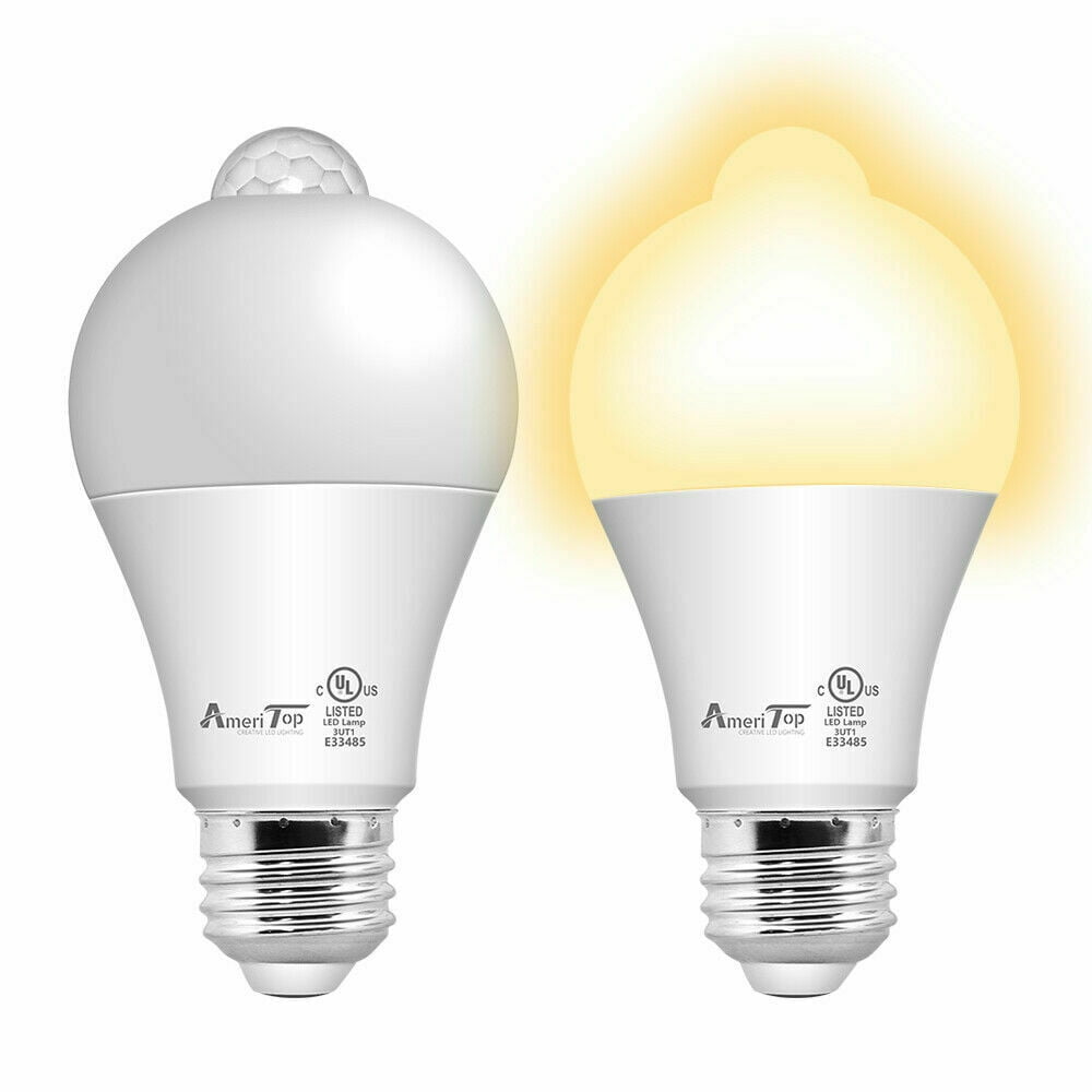 AmeriTop Motion Sensor Light Bulb- 2 Pack, 10W (60W Eq), A19, E26, UL ...