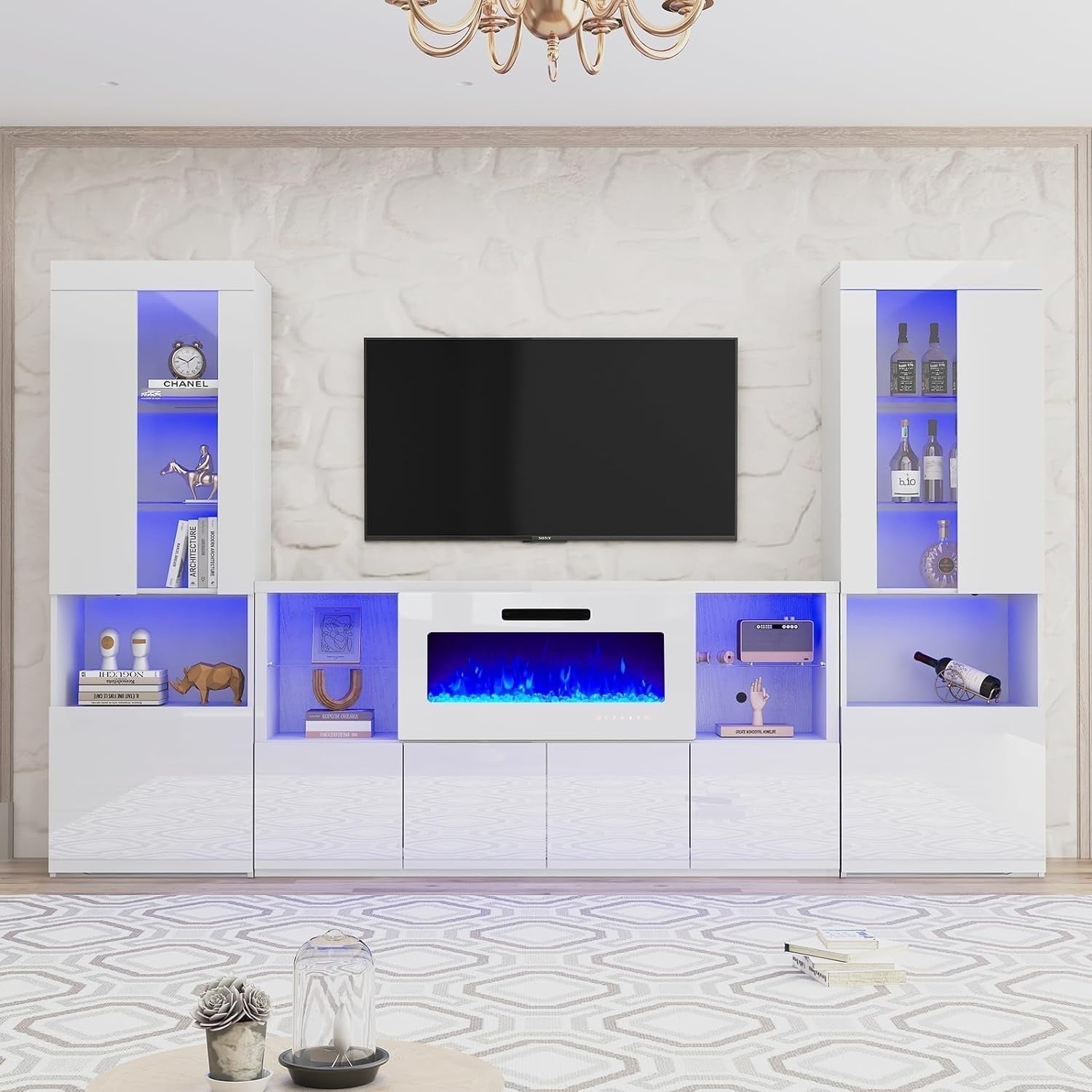 amerlife 3-Piece Modern Set, 68" Tv Stand, Fireplace, White - Walmart.com