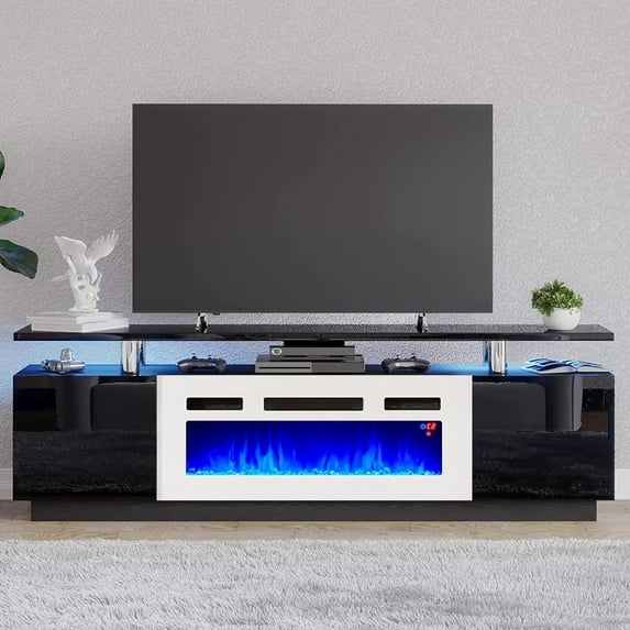 Amerlife Fireplace TV Stand with 36" Fireplace, 70" Entertainment Center, Black & White