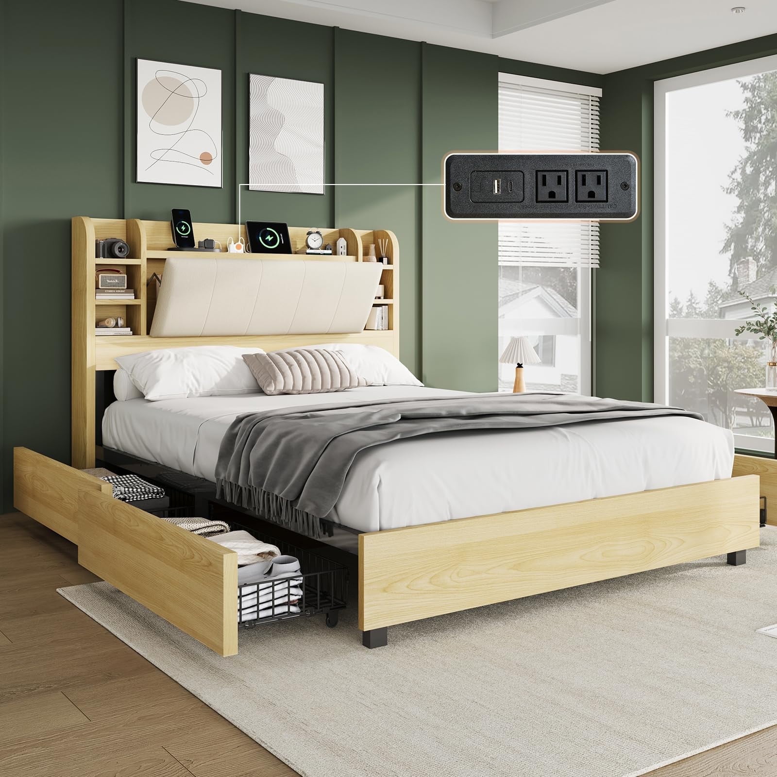 amerlife King Size Farmhouse Wood Bed Frame with Sliding Barn Door ...