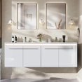 thumbnail image 1 of Amerlife 60" LED Floating Bathroom Double Vanity with Sink Combo, Modern High Gloss Wall Mounted Bathroom Storage Cabinet, White, 1 of 7