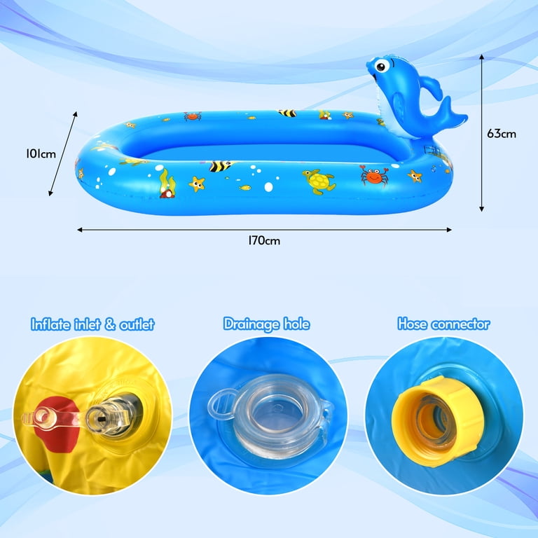 ametoys Cute Dolphin Inflatable Sprinkler Pool for 170 * 101cm/ 67 