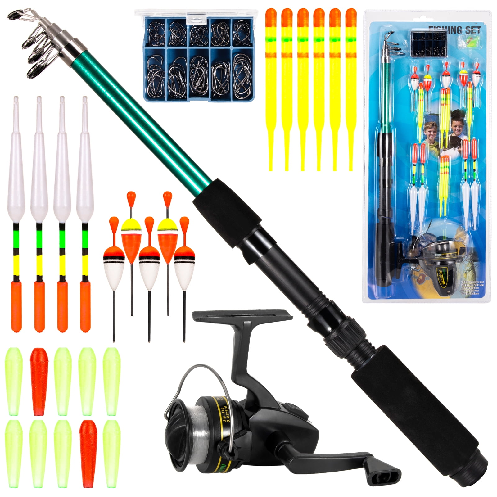 ametoys Fishing Rod and Reel Combo 127pcs Fishing Tackle Set Telescopic  Fishing Rod Pole with Reel Floats Hooks Accessories 