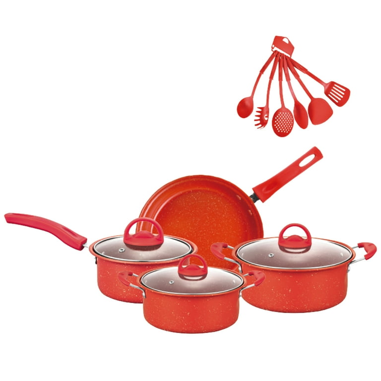 My-Choice Non-Stick Sauce Pan with Lid Red 18cm