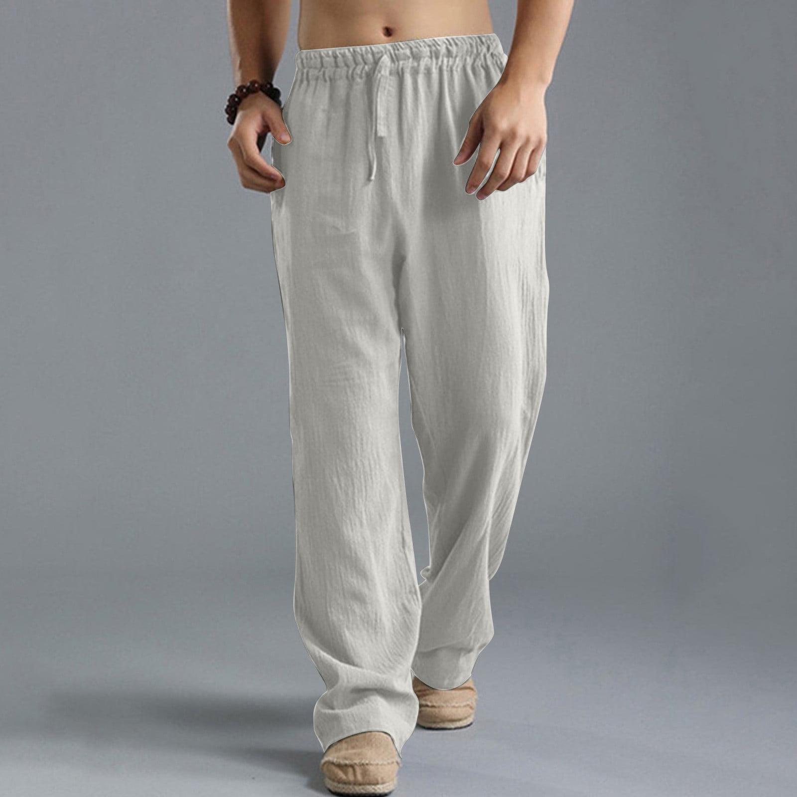 Men's Linen Pants  Summer Clothing in White, Also Available in