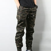amidoa Men's Camouflage Cargo Pants Drawstring Elastic Waist Slacks with Pockets Baggy Casual Work Tapered Trousers