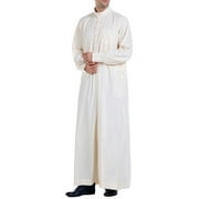 amidoa Men's Saudi Arabic Cotton Button Up Solid Ramadan Muslim Robe Fashion Ramadan Muslim Long Sleeve Islamic Clothing