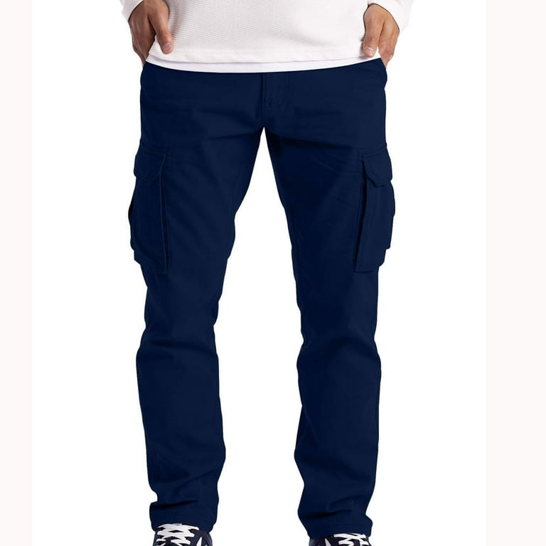 amidoa Mens Cargo Pants Zipper Solid Color Multiple Pockets Pants