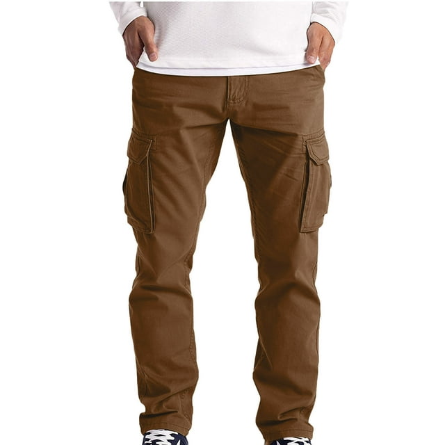 amidoa Mens Classic Fit Cargo Pants Solid Color Loose Pants with ...