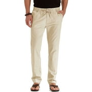 amidoa Mens Solid Color Cotton Pants Elastic Waist Drawstring Slacks with Pockets Leisure Baggy Comfortable Trousers