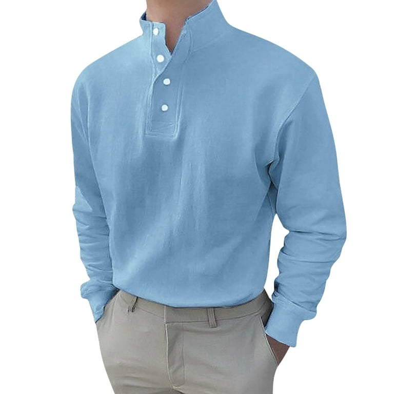 amidoa T-Shirts for Men Fashion Cotton Long Sleeve Collar Polo Shirt Spring  Solid Turtleneck Work Sport Tees Shirt 2023 