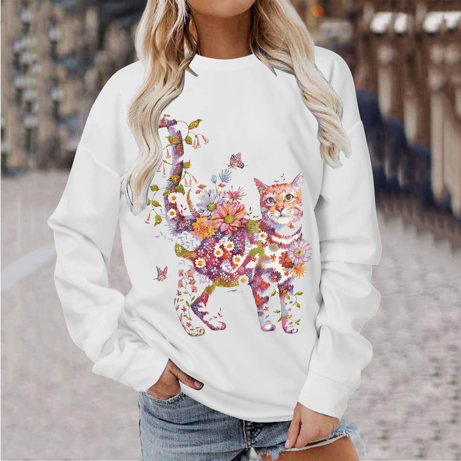 privatliv Løft dig op spænding amidoa Womens Oversized Long Sleeve Fall Sweatshirt Crewneck Cute Cat  Graphic Tees Teen Girls Trendy Pullover Y2K Clothes - Walmart.com
