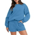 thumbnail image 1 of amkenre 2 Piece Sets for Women Round-Neck Comfortable Plus Size Long Sleeve Lounge Set Wide Leg Shorts Solid Simple Pullover Causal Two Piece Outfits, 1 of 7