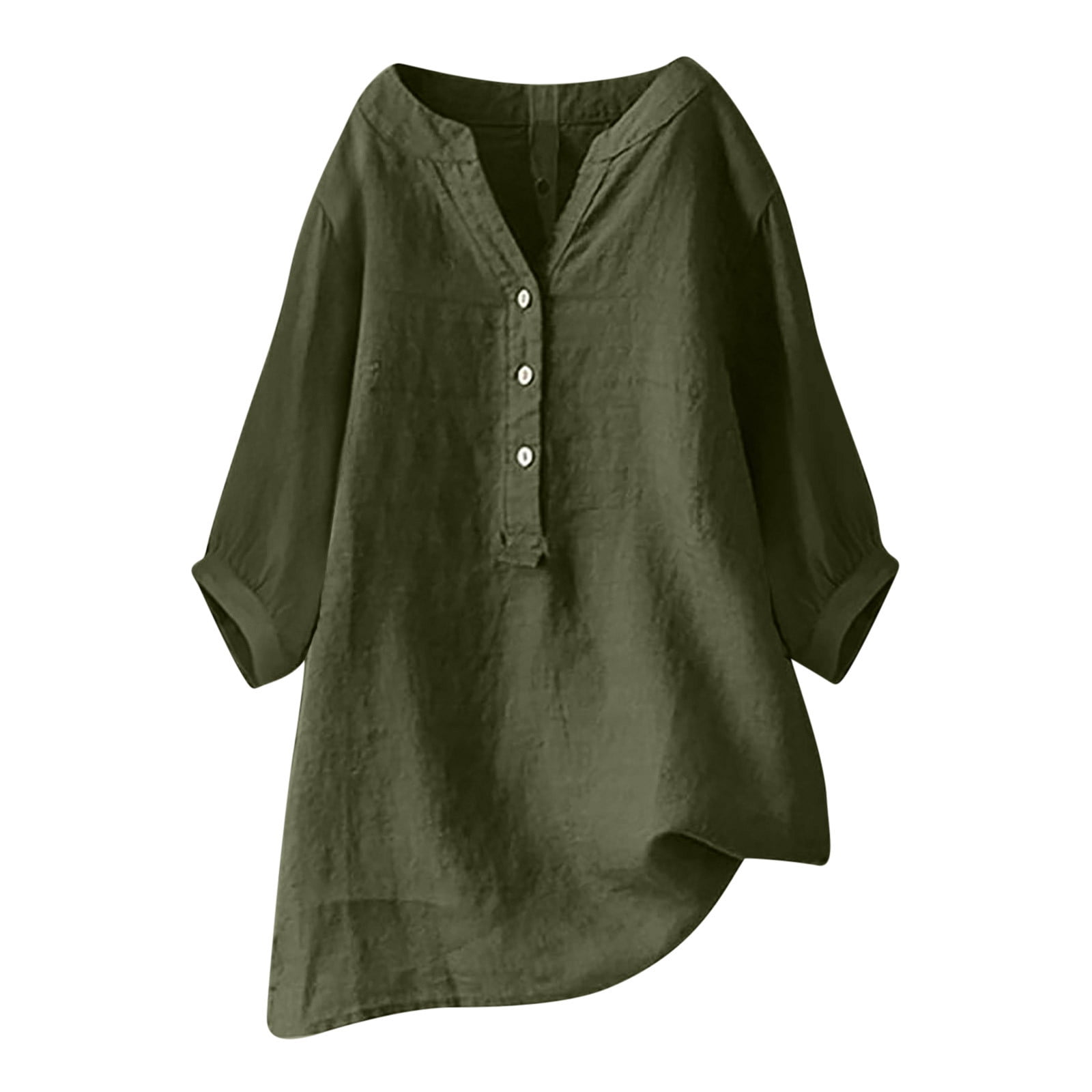 amkenre 3/4 Length Sleeve Womens Tops Fashion Solid Button Shirt V-Neck ...