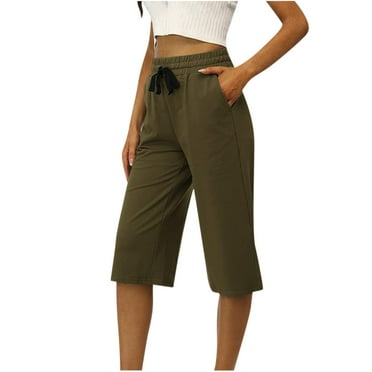 amkenre Capri Pants for Women Baggy Causal Long Capris Cropped with Pocket Solid Color Drawstring Straight Leg Lounge Comfortable Cargo Sweatpants