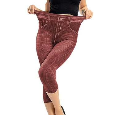 amkenre Casual Pants for Women Tight Fit Imitation Denim Printing Bottom Pants High Elastic Pencil Pants Capris Loose Wide Leg Pant Summer Beach Casual Trousers High Waist Business