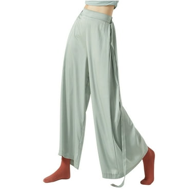 amkenre Casual Pants for Women's Solid Color Casual Ribbon Straight Leg Wide Leg Pants Loose Leg Pants Leggings Yoga Casual Elastic Waist Trousers Pants Straight Fit Straight Y2K