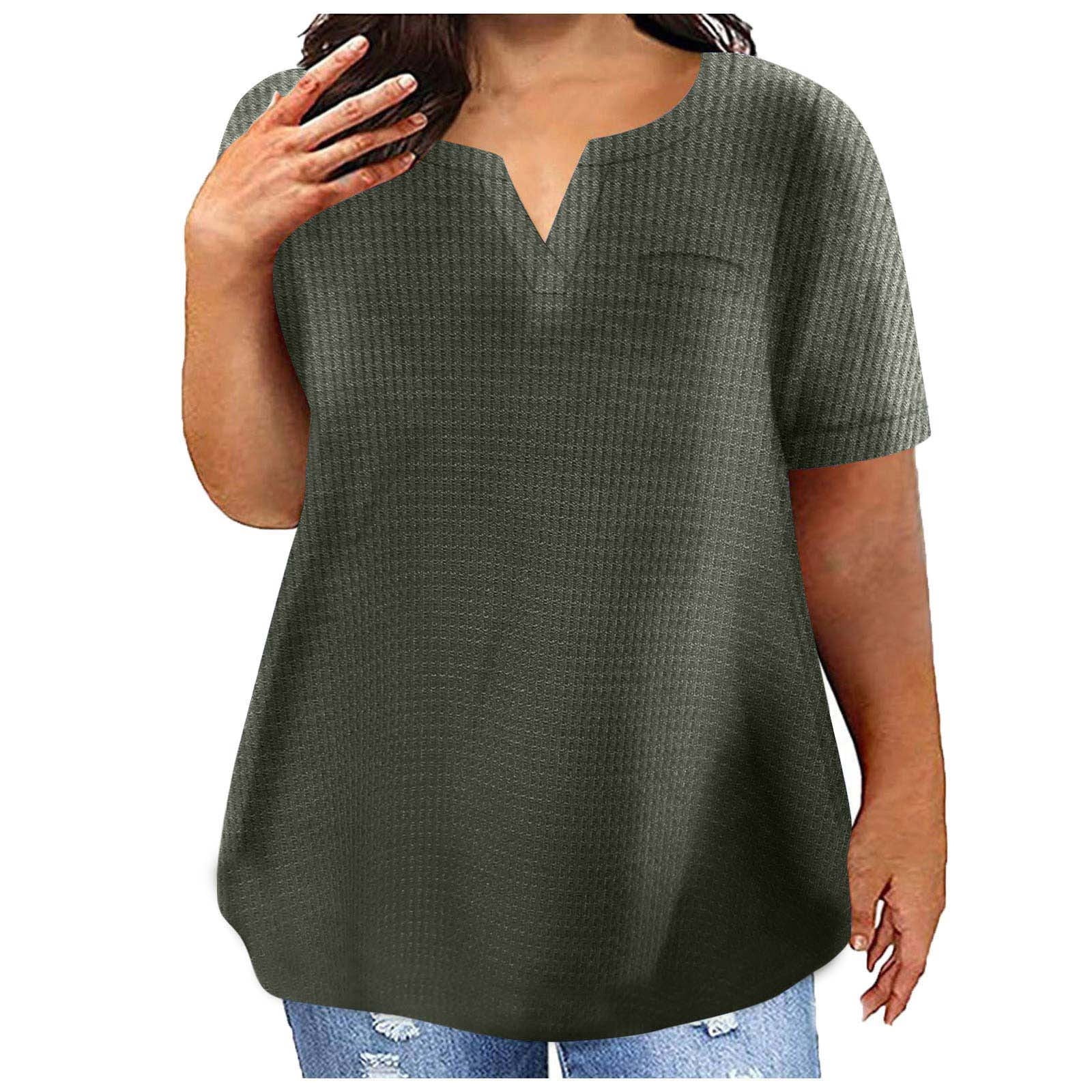 amkenre Casual Tops for Women Short Sleeve V-Neck Solid Color Blouses ...