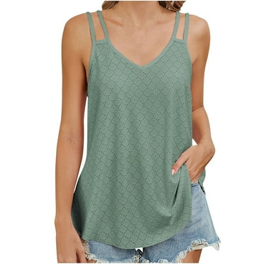 amkenre Cute Summer Tops for Women Sleeveless Solid Color V-Neck Spaghetti Straps Shirts Casual Loose Plain Elegant Blouses Streetwear