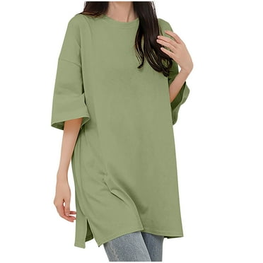 amkenre Flowy Tops for Women Round Neck 3/4 Sleeve Solid Color Shirts Casual Loose Trendy Blouses Vacation Streetwear Sale Clearance