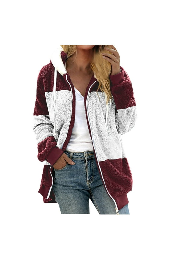 Jackets for Women Coats for Women Elegant Oversized Fashion Fleece Drawcords Coats with Zipper Pocket Hood Solid Long Sleeve Cardigan Going Out Clothes Fall Winter