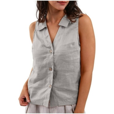 amkenre Ladies Summer Vest Tops Sleeveless Solid Color V-Neck Button Tank Shirts Fashion Classic Casual Loose Sexy Camisole Y2k Top